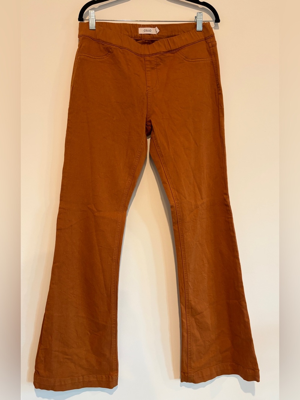 Cello Pull On Mid Rise Flare Knit Pants Rust Orange Brown Size L